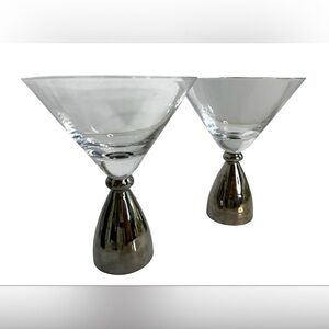 Art, disco modern platinum/Silvertone stemmed martini glasses, thick stem